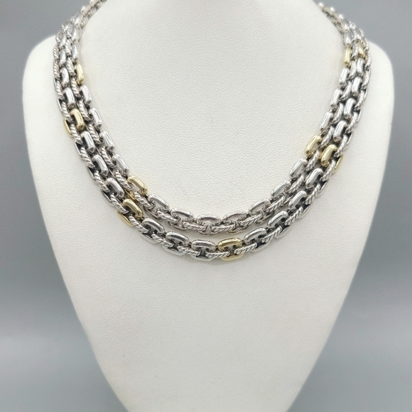 David Yurman Thoroughbred Double Row Cushion Link Necklace With 18k Gold - Picture 6 of 6